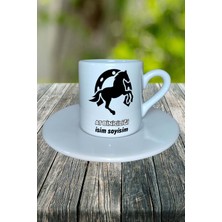 At Biniciliği Meslek Baskılı Türk Kahvesi Fincanı Tabaklı Kişiye Özel Model 10