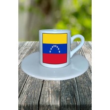 Venezuela Ülke Bayrağı Bayrak Baskılı Türk Kahvesi Fincanı Tabaklı Kişiye Özel Model 1