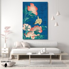 Tekli Dikey Kanvas Tablo Ünlü Eserler Katsushika Hokusai Canary And Peonary