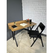 Buse Çalışma Masası Ofis Bilgisayar Masası + Katlanır Sandalyeli 103 cm Metal Siyah Ayak