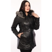 Hakiki Deri Siyah Kürklü Mia Kadın Ceket