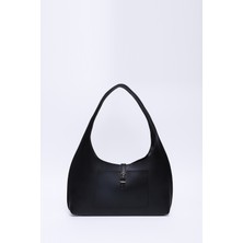 Siyah SHK142 Suni Deri Iki Bölmeli Çıtçıtlı El, Kol ve Omuz Çantası