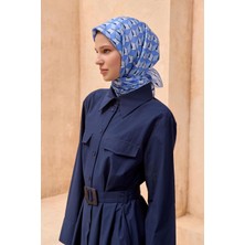 Belli Tivil Saf İpek Eşarp 4112 - 35 Mavi Karışık Desen