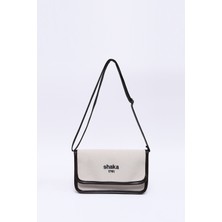 Krem - Kahverengi SHK143 Kanvas Kumaş, Tek Bölmeli, Çıtçıtlı, Suni Deri Askılı, Kol ve Omuz Çantası