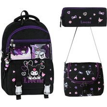 Aksesuarlı Kore Tarzı Kromili Kız Çocuk Okul Sırt Çantası Termal Beslenme ve Kalemlikli Seti