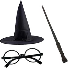 Buğz Harry Potter Siyah Şapkası Harry Potter Gözlüğü Harry Potter Asası 3 Lü Set