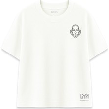 Kilitli Kalp Minimal Baskılı Ekru Oversize Tişört