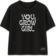 You Grow Girl Kadın Oversize Siyah Tişört