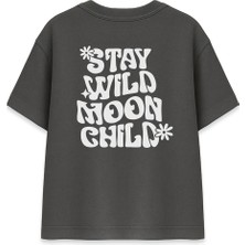 Stay Wild Moon Child Kadın Oversize Füme Tişört