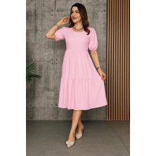 Nidam Butik Kadın Kısa Kollu Yakası Açık Katlı Bürümcük Balon Elbise