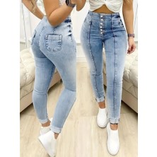 Giyimodam Kadın Yüksek Bel Önden Düğmeli Jean Pantolon