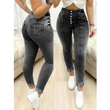 Sosostyle Kadın Yüksek Bel Önden Düğmeli Jean Pantolon