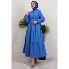 Standart Yaka Düğmeli Elbise Saks