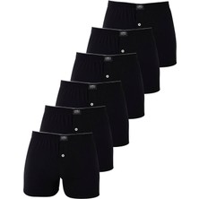 6'lı Paket Siyah Erkek Penye Havlu Bel Boxer %100 Pamuk