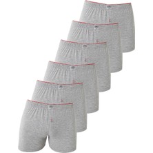 6'lı Paket Gri Erkek Penye Havlu Bel Boxer %100 Pamuk