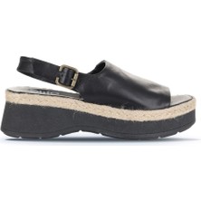 Bueno Shoes Siyah Deri Kadın Düz Sandalet 01WY8208 01WY8208