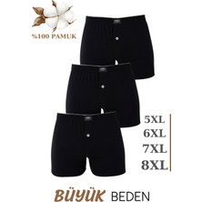 3'lü Paket Erkek Büyük Beden Boxer Siyah %100 Pamuklu Penye Geniş Kalıp Battal Boy Iç Çamaşırı