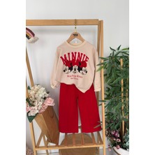 Miniğimin Cicileri Mnn Baskılı Bol Paça Pantolonlu Kız çocuk takım - Kırmızı