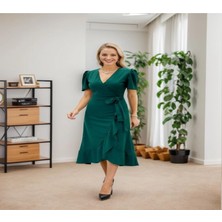 Kadın Kruvaze Yaka Idi Boy Kuşaklı Krep Elbise 120 cm