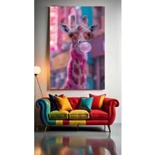Özkacar Group Pembe Sakızlı Zürafa Ev Duvar Salon Güzellik Salonu Ofis Dükkan Dekarasyon Kanvas Tablo