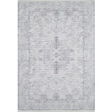 Bespoky Puebla Gri Göbekli Etnik Modern Desenli Makinada Yıkanabilir Hav Toz Vermez Leke Tutmayan Kaymaz Taban Dijital Makine Baskı Salon Yolluk Mutfak Halı