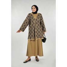 Yuvarlak Desen Triko Hırka 18324 Vizon