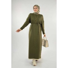 Örgü Detay Triko Elbise 18312 Haki