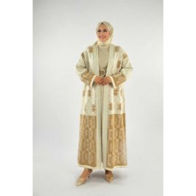 Bym Fashion Yaprak Desenli Uzun Triko Hırka 18166 Taş