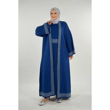 Şerit Desenli Elbise Hırka Takım 18311 Lacivert