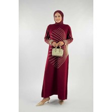 18306 Sim Detay Triko Elbise Bordo