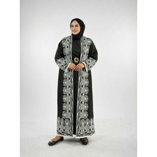 Yırtmaçlı Desenli Uzun Triko Hırka 18317 Siyah