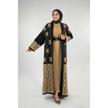 Bym Fashion Yaprak Desenli Uzun Triko Hırka 18166 Siyah