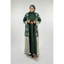 Bym Fashion Yaprak Desenli Uzun Triko Hırka 18166 Zümrüt