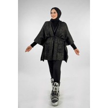 Sim Detaylı Cepli Panço 18332 Siyah-Gold