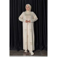 Fiyonk Desenli Triko Elbise 18208 Taş