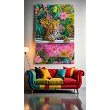 Özkacar Group Çiçek Desenli Küvette Kaplan Ev Duvar Salon Güzellik Salonu Ofis Dükkan Dekarasyon Kanvas Tablo