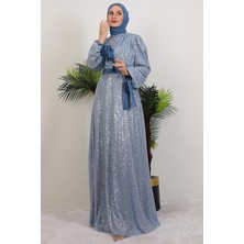 Göğsü V Drapeli Elbise Bebe Mavi