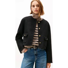 Tommy Hilfiger Çift Taraflı Yün Karışımlı Normal Kesim Kadın Siyah  Ceket WW0WW47446BDS