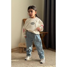 Miniğimin Cicileri Ekose Kalp Desenli Kot Pantolonlu Kız çocuk takım - Beyaz