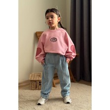Miniğimin Cicileri Ekose Kalp Desenli Kot Pantolonlu Kız çocuk takım - Pembe