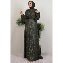 Göğsü V Drapeli Elbise Haki