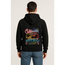 California Venice Beach Baskılı Oversize Hoodie – Retro Surf Tarzı Unisex Kapüşonlu