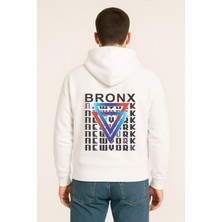Bronx New York Baskılı Oversize Hoodie – Geometrik Renkli Arka Tasarım Unisex Kapüşonlu Sweatshirt
