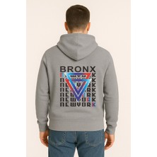 Bronx New York Baskılı Oversize Hoodie – Geometrik Renkli Arka Tasarım Unisex Kapüşonlu Sweatshirt
