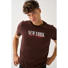 Oversize Bisiklet Yaka Baskılı T-Shirt