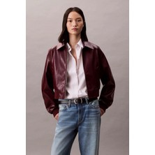 Calvin Klein Jeans Kısa Kesim Kırışık Suni Deri Kadın  Bordo Ceket LV047C518G-VLP