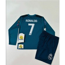 R.e.a.l M.a.d.r.i.d 2018 Cristiano Ronaldo Turkuaz Röveşata Uzun Kol Çocuk Forması 4'lü Set (Armalı)
