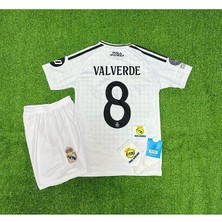 R.madridd 2024/25 Federico Valverde Iç Saha Forması Çocuk Forması 4'lü Armalı Set
