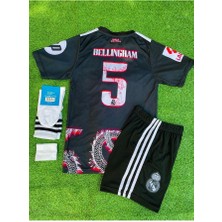 R.madridd 2024/24 Sezonu Jude Bellingham Dragon Desenli Konsept Çocuk Forması 4'lü Set (Black-Red)