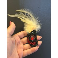 Kuş Tüğlü Boncuk Işleme Broş Yaka Giyim Aksesuarı Yaka Iğnesi 14X4 cm